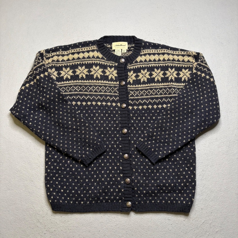 Eddie Bauer Cardigan Sweater‎ Womens Medium Wool Nordic Fair Isle Vintage 90s